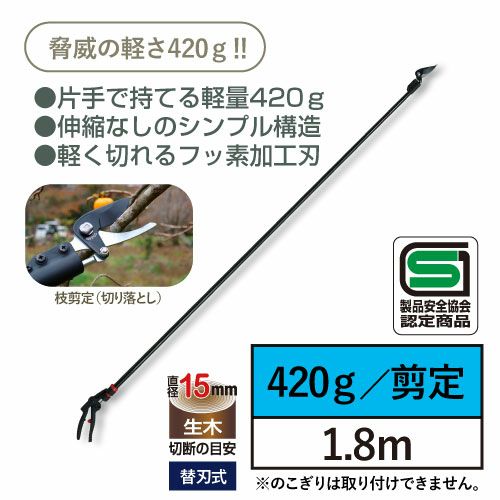軽量伸縮式高枝鋏ズームチョキエコノ採収タイプ2ｍ（160ZD-2.0-3D）